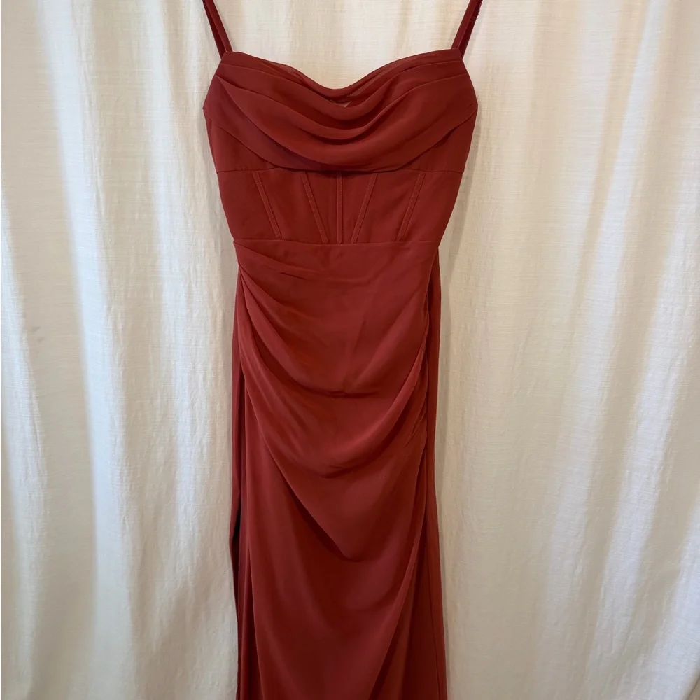 Azazie Rust Red Spaghetti-Strap Maxi Dress - Picture 4 of 5